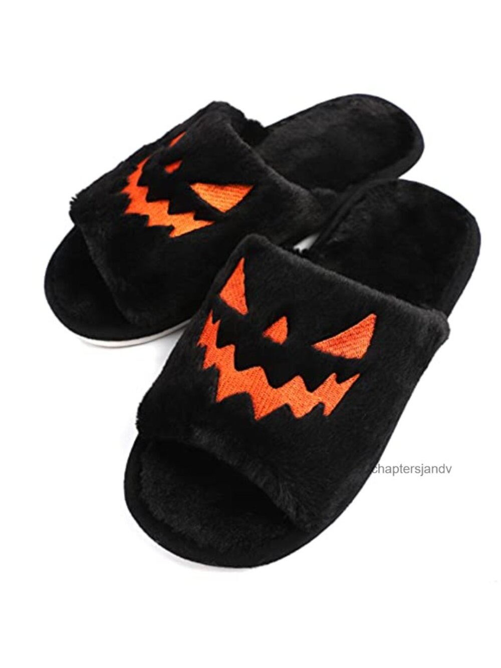 Halloween Pumpkin Slippers Faux Fur Open Toe Cozy Indoor Outdoor